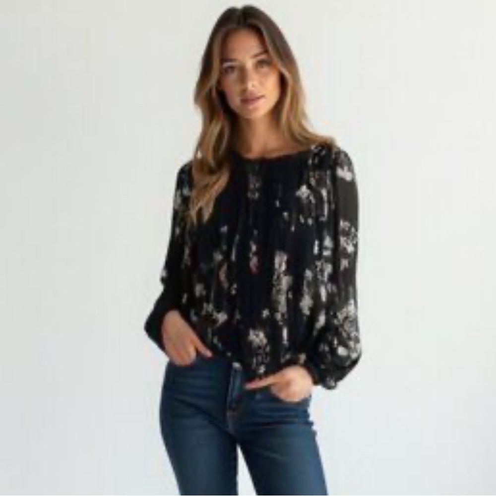 White House Black Market -  Black and White Floral Blouse / Tunic - Lace detail
